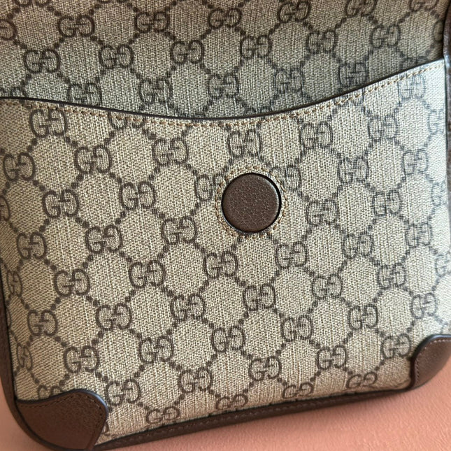 GUCCI NEO VINTAGE TIGER HEAD CROSSBODY BAG 22 IN CANVAS BROWN LEATHER TRIM