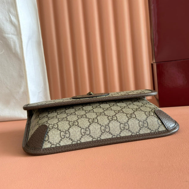 GUCCI NEO VINTAGE TIGER HEAD CROSSBODY BAG 24 IN CANVAS BROWN LEATHER TRIM