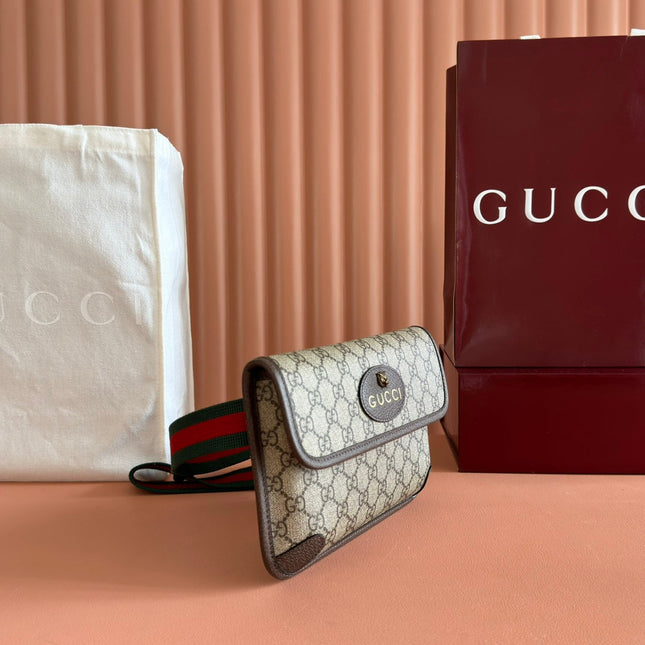 GUCCI NEO VINTAGE TIGER HEAD CROSSBODY BAG 24 IN CANVAS BROWN LEATHER TRIM