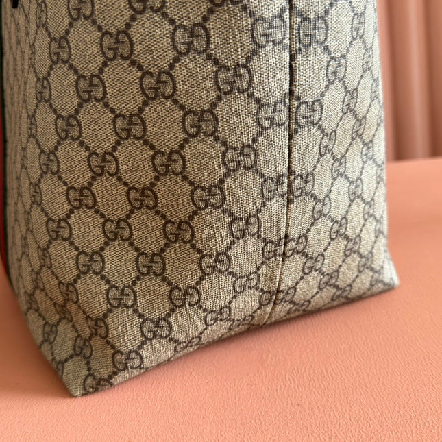 GG OPHIDIA MEDIUM TOTE BAG 31 BEIGE AND DARK BROWN CANVAS