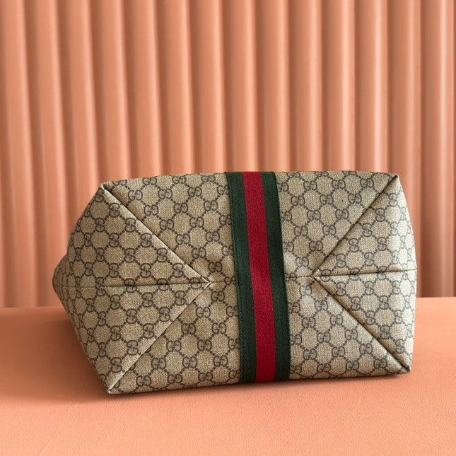 GG OPHIDIA MEDIUM TOTE BAG 31 BEIGE AND DARK BROWN CANVAS