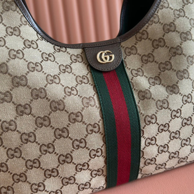 GUCCI GIGLIO LARGE TOTE BAG 60 IN BEIGE AND DARK BROWN GG CANVAS
