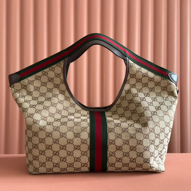 GUCCI GIGLIO LARGE TOTE BAG 60 IN BEIGE AND DARK BROWN GG CANVAS