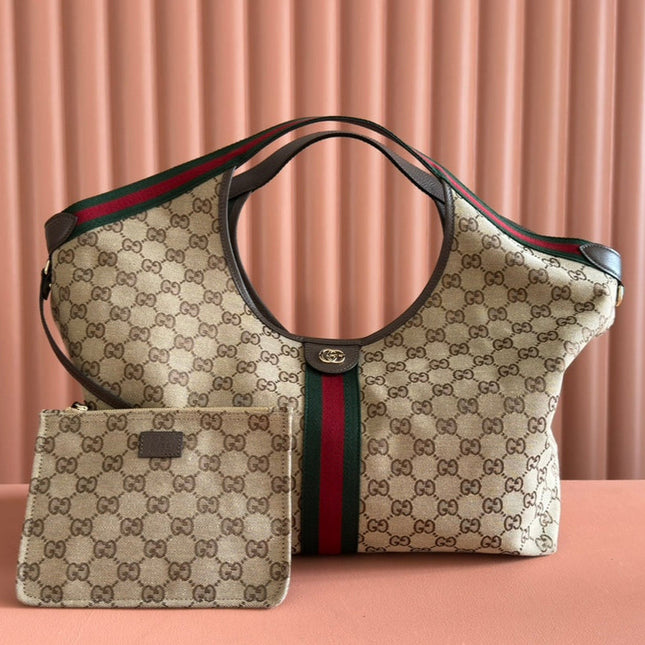 GUCCI GIGLIO LARGE TOTE BAG 60 IN BEIGE AND DARK BROWN GG CANVAS
