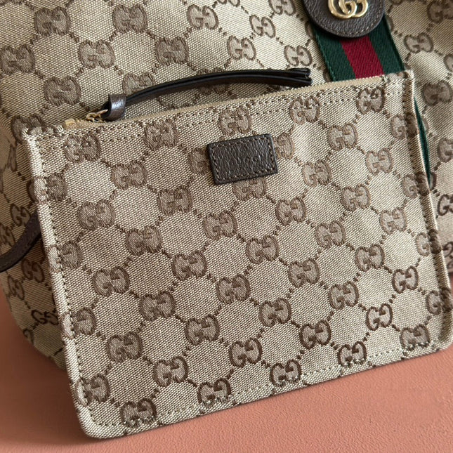 GUCCI GIGLIO LARGE TOTE BAG 60 IN BEIGE AND DARK BROWN GG CANVAS