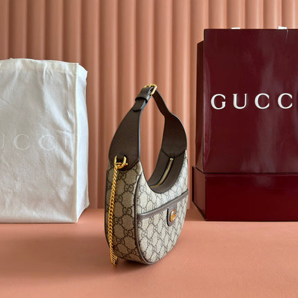 GG SUPREME SHOULDER BAG 20 BROWN IN CANVAS LOGO GOLD HARDWARE