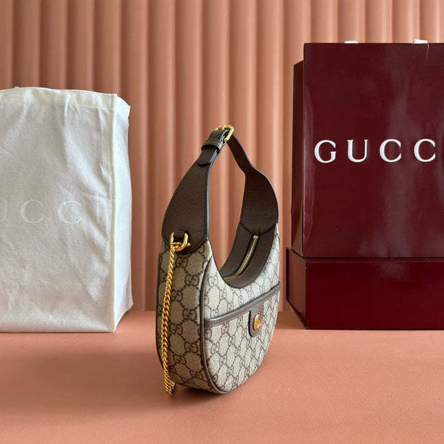 GG SUPREME SHOULDER BAG 20 BROWN IN CANVAS LOGO GOLD HARDWARE