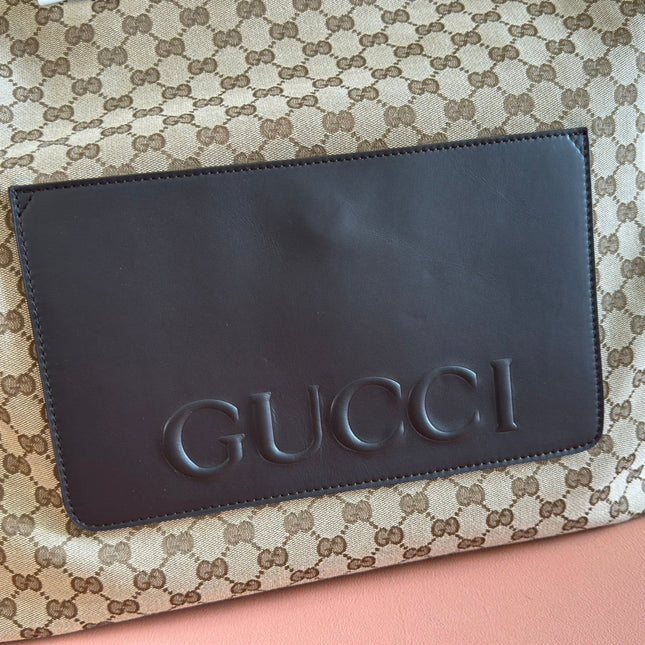 GUCCI 25S OPHIDIA MEDIUM DUFFLE BAG 44 IN BEIGE CANVAS AND BROWN CALFSKIN