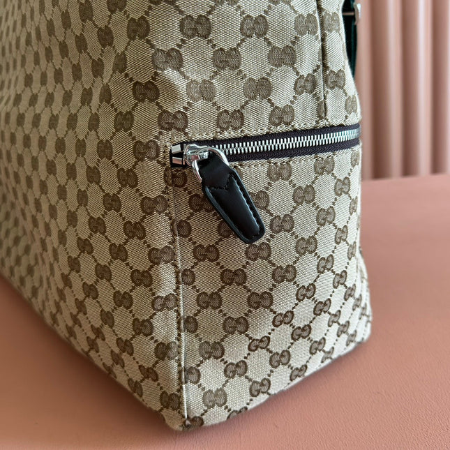 GUCCI 25S OPHIDIA MEDIUM DUFFLE BAG 44 IN BEIGE CANVAS AND BROWN CALFSKIN