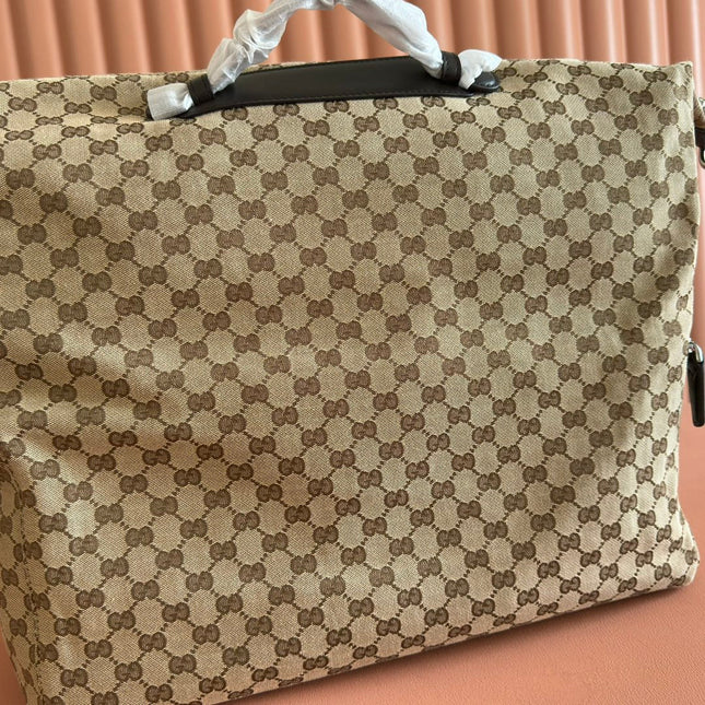 GUCCI 25S OPHIDIA MEDIUM DUFFLE BAG 44 IN BEIGE CANVAS AND BROWN CALFSKIN