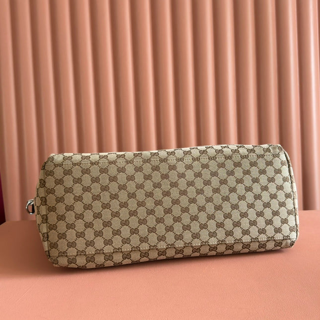 GUCCI 25S OPHIDIA MEDIUM DUFFLE BAG 44 IN BEIGE CANVAS AND BROWN CALFSKIN