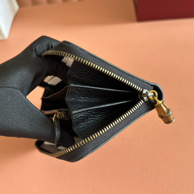 GG 25S MARMONT WALLET 19 IN BLACK CALFSKIN GOLD HARDWARE