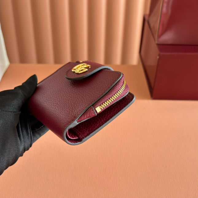 GG 25S MARMONT WALLET 13 IN RED CALFSKIN GOLD HARDWARE