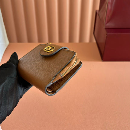 GG 25S MARMONT WALLET 13 IN BROWN CALFSKIN GOLD HARDWARE