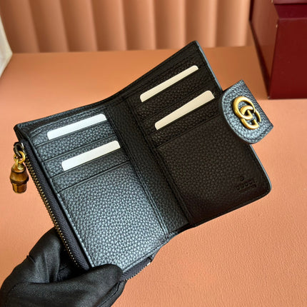 GG 25S MARMONT WALLET 13 IN BLACK CALFSKIN GOLD HARDWARE