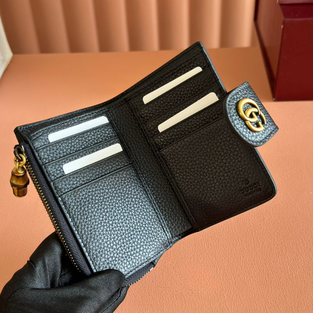 GG 25S MARMONT WALLET 13 IN BLACK CALFSKIN GOLD HARDWARE
