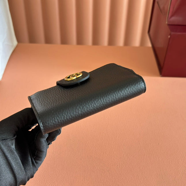 GG 25S MARMONT WALLET 13 IN BLACK CALFSKIN GOLD HARDWARE