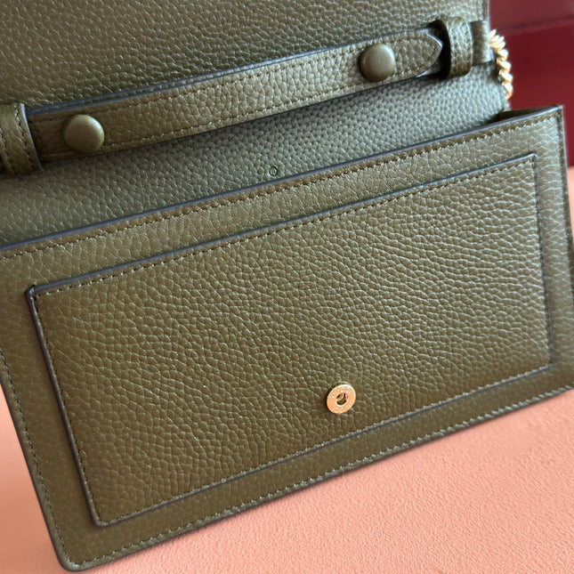 GUCCI 25S DIONYSUS WALLET ON CHAIN 20 IN DARK OLIVE GREEN CALFSKIN