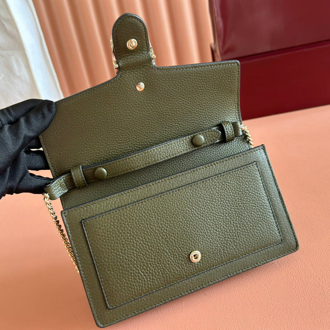 GUCCI 25S DIONYSUS WALLET ON CHAIN 20 IN DARK OLIVE GREEN CALFSKIN