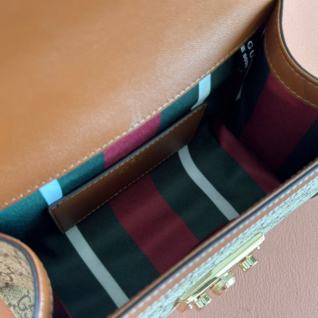 GUCCI 25S PADLOCK BAG 20 IN BEIGE CANVAS AND BROWN CALFSKIN