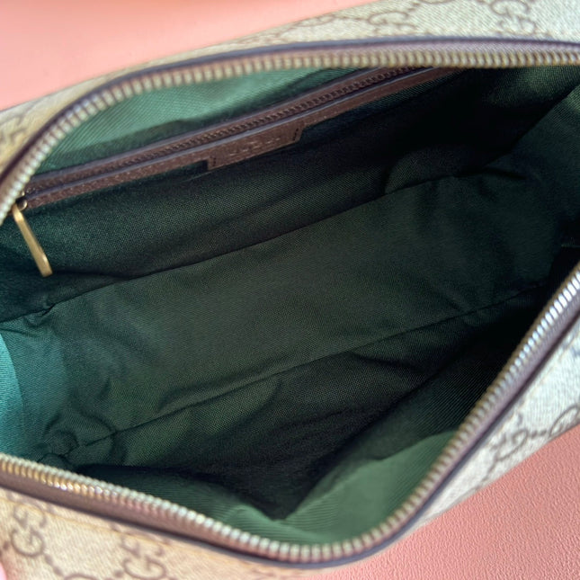 GUCCI 25S OPHIDIA CROSSBODY BAG 28 IN BEIGE CANVAS AND BROWN CALFSKIN