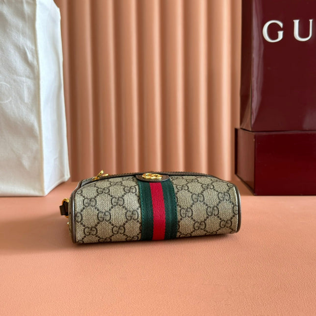 GUCCI 25S DESIGNER HANDBAG 18 IN BEIGE CANVAS AND BROWN CALFSKIN