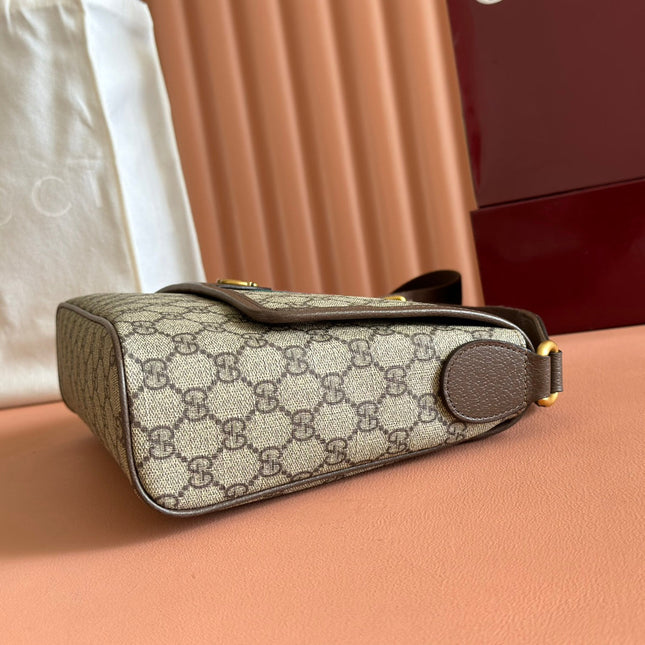 GUCCI 25S OPHIDIA SMALL BAG 28 IN BEIGE CANVAS AND BROWN CALFSKIN