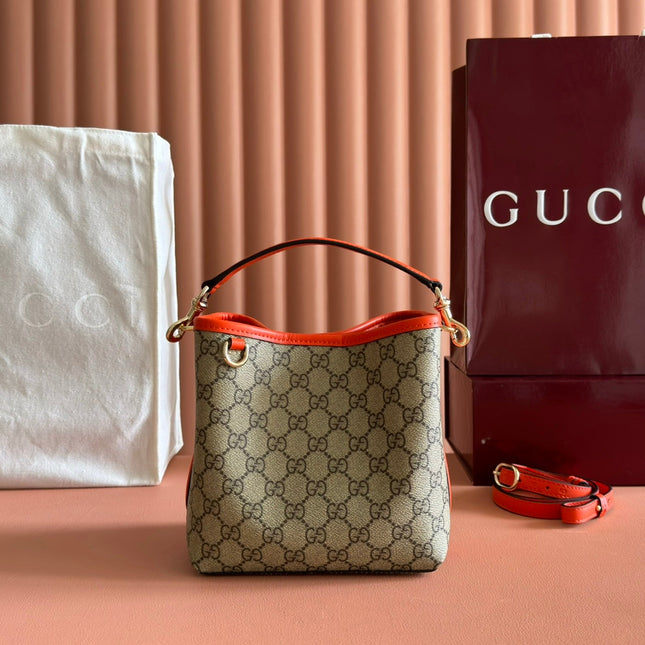 GUCCI 25S EMBLEM MINI BAG 19 IN BEIGE AND BLACK CALFSKIN