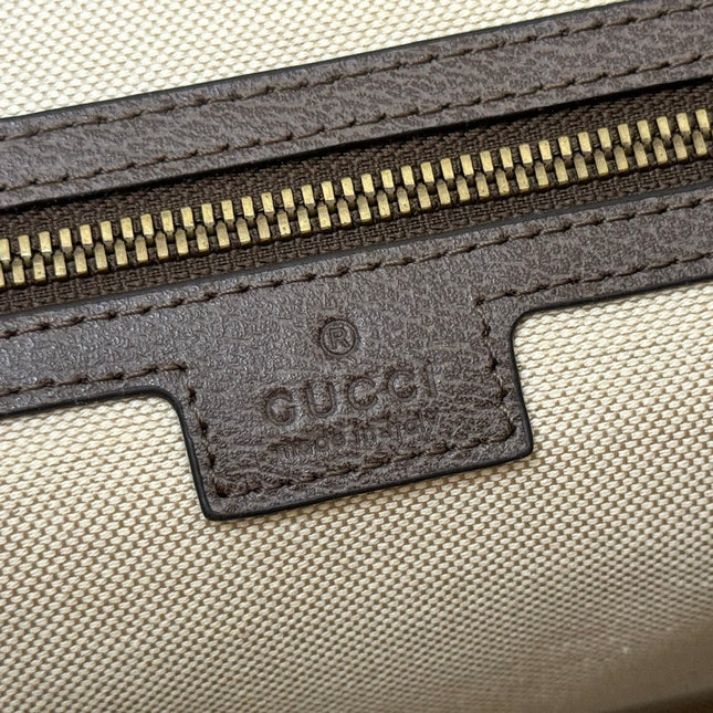 GUCCI 25S OPHIDIA MEDIUM CROSSBODY BAG 28 IN BEIGE CANVAS AND BROWN CALFSKIN