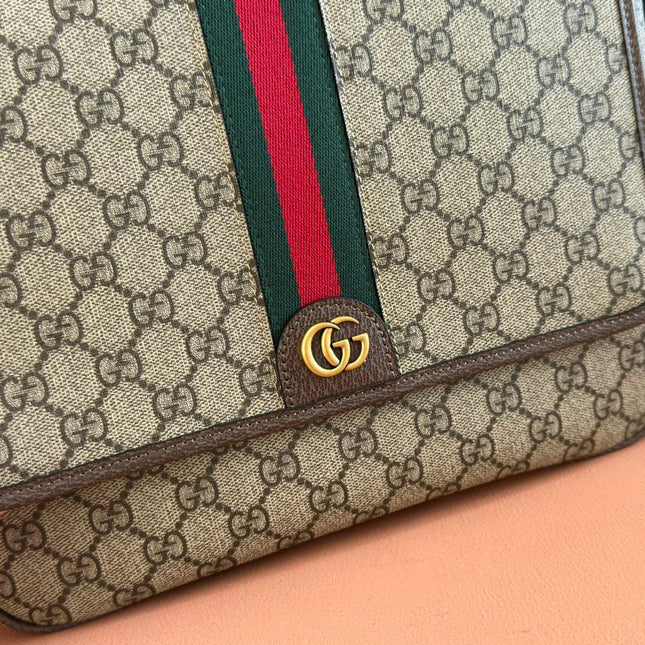 GUCCI 25S OPHIDIA MEDIUM CROSSBODY BAG 28 IN BEIGE CANVAS AND BROWN CALFSKIN