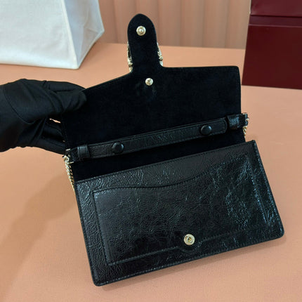 GUCCI 25S DIONYSUS WALLET ON CHAIN 20 IN BLACK GLOSSY CALFSKIN
