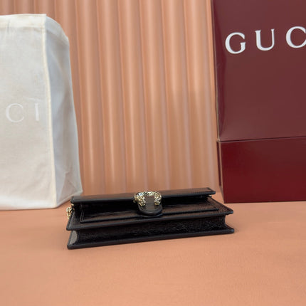 GUCCI 25S DIONYSUS WALLET ON CHAIN 20 IN BLACK GLOSSY CALFSKIN