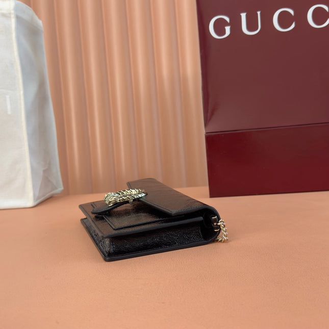 GUCCI 25S DIONYSUS WALLET ON CHAIN 20 IN BLACK GLOSSY CALFSKIN
