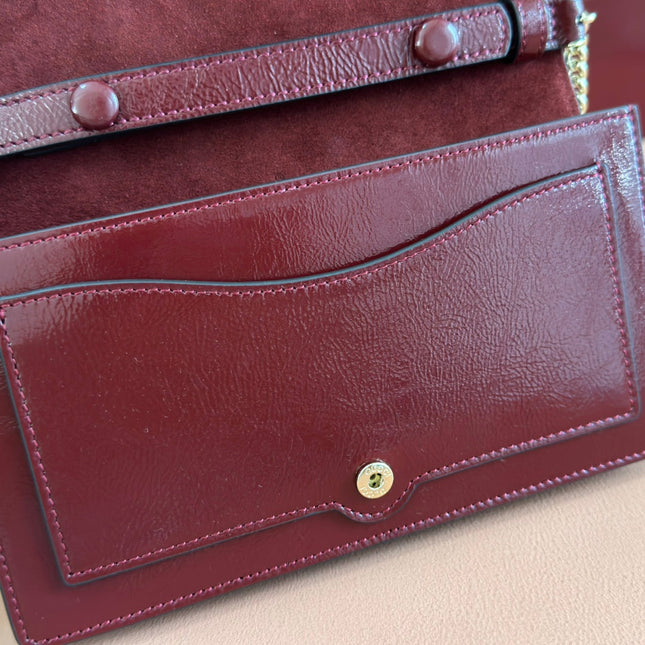 GUCCI 25S DIONYSUS WALLET ON CHAIN 20 IN ROSSO ANCORA GLOSSY CALFSKIN