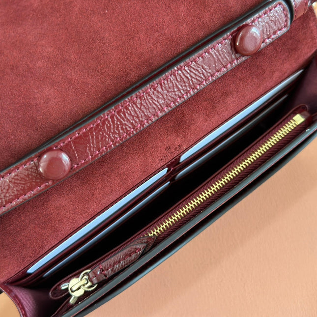 GUCCI 25S DIONYSUS WALLET ON CHAIN 20 IN ROSSO ANCORA GLOSSY CALFSKIN