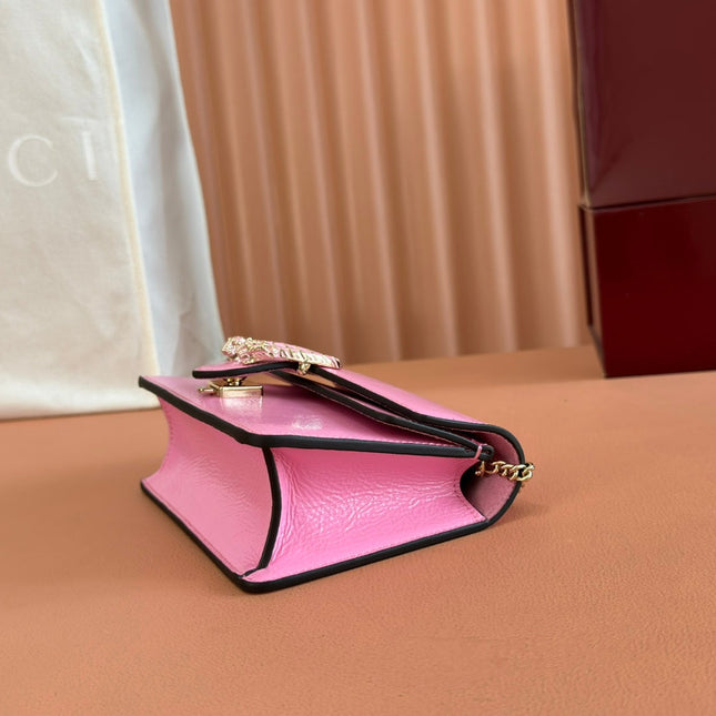 GUCCI 25S DIONYSUS WALLET ON CHAIN 17 IN PINK GLOSSY CALFSKIN