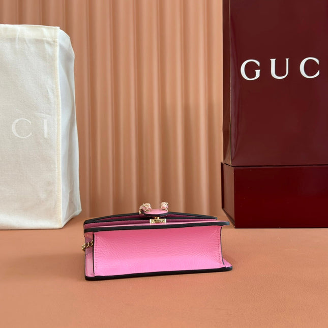 GUCCI 25S DIONYSUS WALLET ON CHAIN 17 IN PINK GLOSSY CALFSKIN