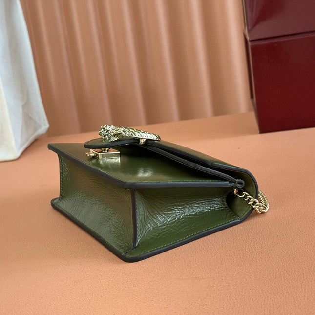 GUCCI 25S DIONYSUS WALLET ON CHAIN 17 IN GREEN GLOSSY CALFSKIN