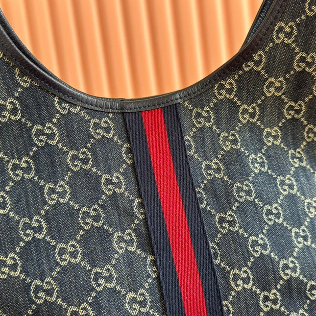 GUCCI 25S GIGLIO LARGE TOTE BAG 50 IN BLUE AND WHITE DENIM