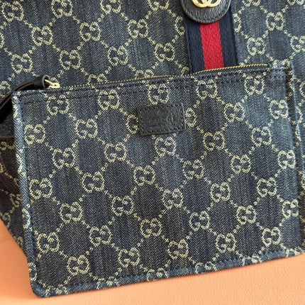 GUCCI 25S GIGLIO LARGE TOTE BAG 50 IN BLUE AND WHITE DENIM