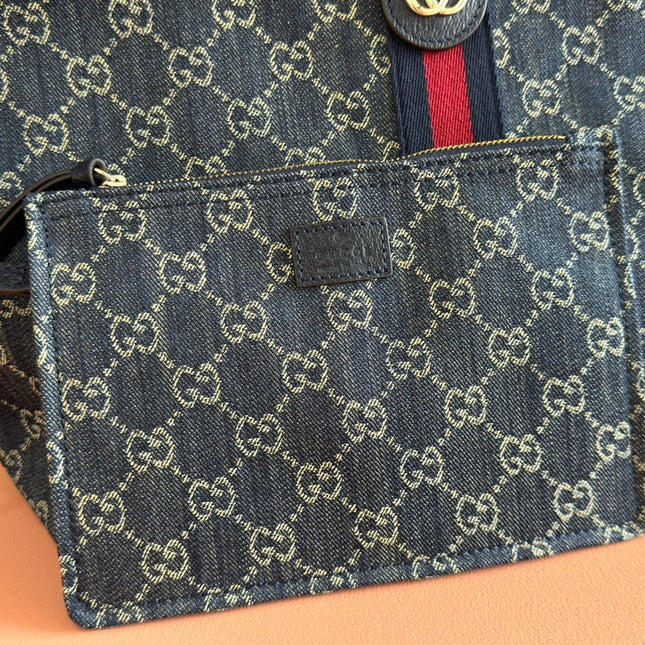 GUCCI 25S GIGLIO LARGE TOTE BAG 50 IN BLUE AND WHITE DENIM