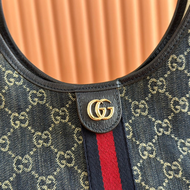 GUCCI 25S GIGLIO LARGE TOTE BAG 50 IN BLUE AND WHITE DENIM