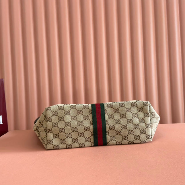 GUCCI 25S GIGLIO LARGE TOTE BAG 50 IN BEIGE AND DARK BROWN CANVAS