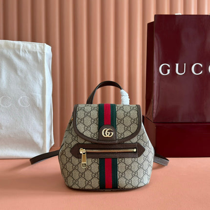 GG 25S OPHIDIA SMALL BACKPACK 20 IN BEIGE AND EBONY CALFSKIN