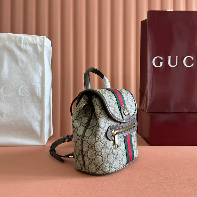 GG 25S OPHIDIA SMALL BACKPACK 20 IN BEIGE AND EBONY CALFSKIN