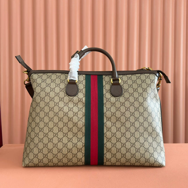 GG 25S SAVOY LARGE BAG 48 IN BEIGE AND EBONY GG SUPREME CANVAS