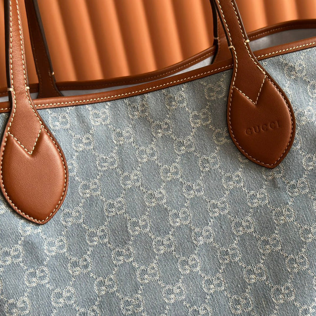 GUCCI 25S TOTISSIMA LARGE TOTE BAG 30 IN BLUE AND WHITE CANVAS