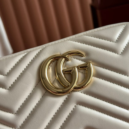 GUCCI 25S MARMONT BAG 24 IN CREAM WHITE CALFSKIN WITH GOLD HARDWARE