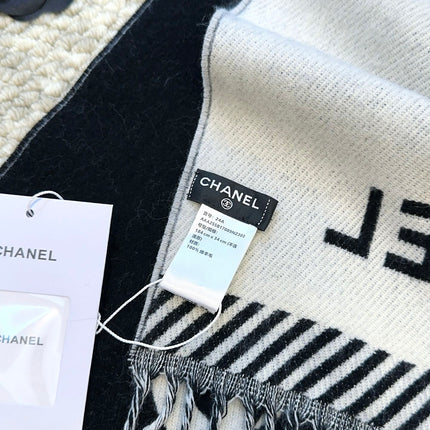 SCARF 184 CM IN BLACK MIX WHITE MERINO WOOL 393120