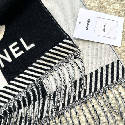SCARF 184 CM IN BLACK MIX WHITE MERINO WOOL 393120